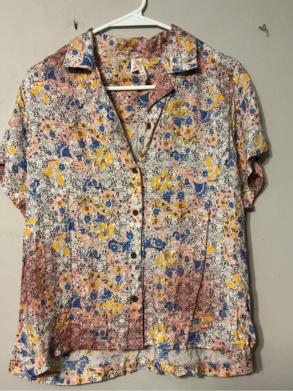RAGA Floral Button-Up Shirt in Pink, Yellow & Blue